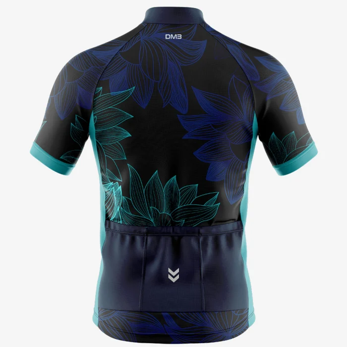 Mens Cycling Dark Blue Lotus Print Jersey