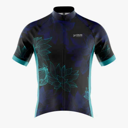 Mens Cycling Dark Blue Lotus Print Jersey