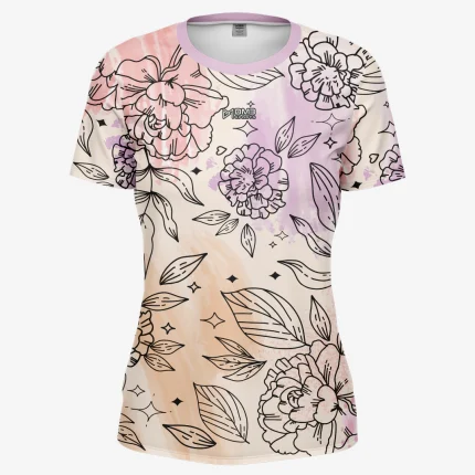 Womens Badminton Pink Flower Print Jersey