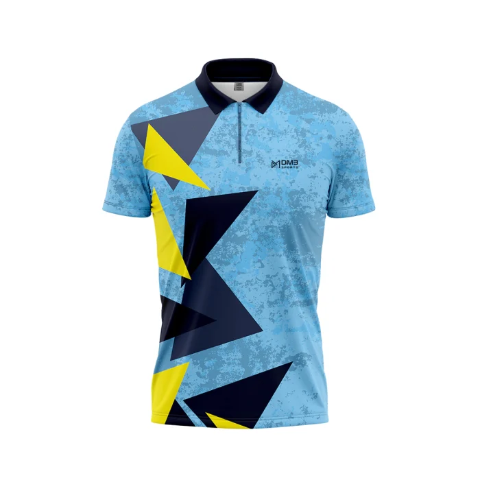 Mens Cricket Blue Geometric Jersey