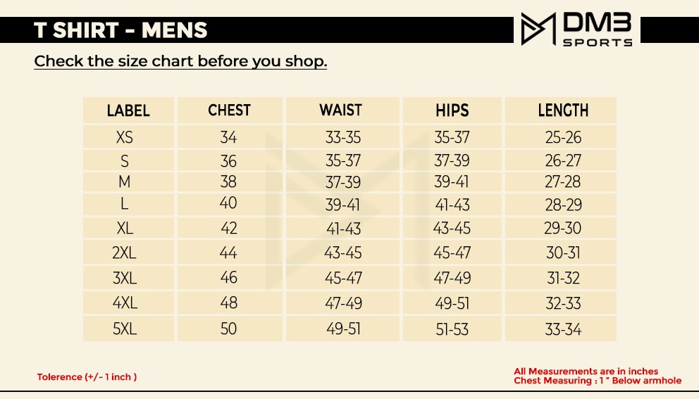 Size Guidelines of Men's  Jersey
